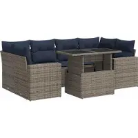 vidaXL 7-delige Loungeset met kussens poly rattan acacia grijs