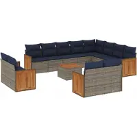 vidaXL 13-delige tuinbankset met kussens, grijs polyrotan