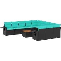 vidaXL 12-delige tuinbankset met kussens van zwart polyrotan