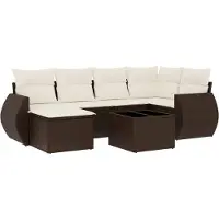 vidaXL 7-delige Loungeset met kussens poly rattan bruin