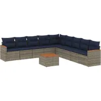 vidaXL 10-delige tuinbankset met kussens, grijs polyrotan