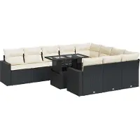 vidaXL 11-delige tuinmeubelset met kussens, zwart, polyrotan