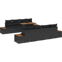 vidaXL Tuinbank Set 9 st Zwart poly rattan