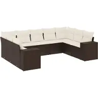 vidaXL 9-delige Loungeset met kussens poly rattan bruin