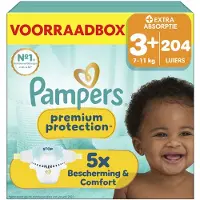 Pampers Premium Protection Maat 3+ - 204 Luiers - 7kg-11kg - Voorraadbox
