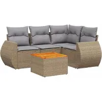 vidaXL 5-delige Loungeset met kussens poly rattan beige