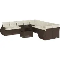 vidaXL 11-delige Loungeset met kussens poly rattan bruin