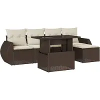 vidaXL 6-delige Loungeset met kussens poly rattan bruin