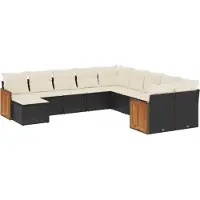 vidaXL 11-delige tuinmeubelset met kussens, zwart, polyrotan