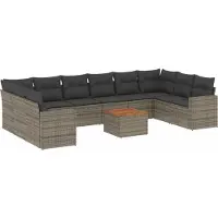vidaXL 11-delige Loungeset met kussens poly rattan grijs