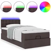 vidaXL Bed poef met matras en LED's 90x200 cm stof donkerbruin