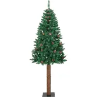 vidaXL - Kerstboom - met - echt - hout - en - dennenappels - smal - 150 - cm - PVC - groen