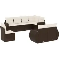 vidaXL 8-delige Loungeset met kussens poly rattan bruin