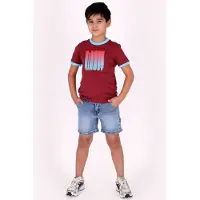B.NOSY T-shirt donkerrood Jongens Katoen Ronde hals Printopdruk - maat 116