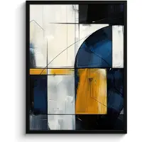 PosterMonkey Poster in lijst - Fotolijst 50x70 cm - Posters - Abstract - Vormen - Goud - Blauw - Geometrisch - Posterlijst zwart - Decoratie - Wanddecoratie woonkamer - Muurdecoratie slaapkamer