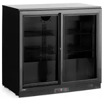 Hendi Achterbar koelkast - staal met poedercoating en gehard glas - dubbelglas schuifdeuren, slot en geventileerde koeling - 90x52x87 cm - zwart - 158 liter - horeca