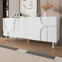OKWISH Dressoir – Geometrisch Design – Halfcirkeldeuren – 160x38,5x70 cm – Opbergruimte – Modern Minimalistisch – MDF+Spaanplaat Wit