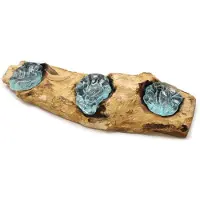 Ancient Wisdom - Kandelaar - Platte drievoudige kaarsenhouder van gamal hout en gerecycled glas - multicolor - interieur - decor - verlichting - sfeermaker - kaarsenhouder