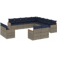 vidaXL 13-delige loungeset voor de tuin met kussens, grijs, kunststof riet