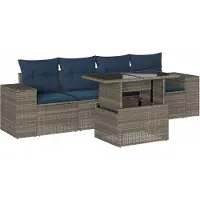 vidaXL 5-delige tuinbankset met kussens, grijs polyrotan