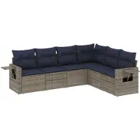 vidaXL 6-delige tuinbankset met kussens, grijs polyrotan