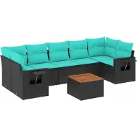 vidaXL 8-delige tuinbankset met kussens, zwart polyrotan