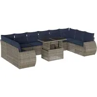 vidaXL 11-delige tuinbankset met kussens, grijs polyrotan