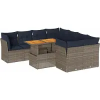 vidaXL 9-delige Loungeset met kussens poly rattan grijs