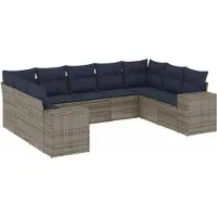 vidaXL 9-delige tuinbankset met kussens, grijs polyrotan