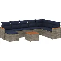 vidaXL 9-delige loungeset voor de tuin met kussens, grijs, kunststof vlechtwerk