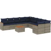 vidaXL 11-delige tuinbankset met kussens, grijs polyrotan