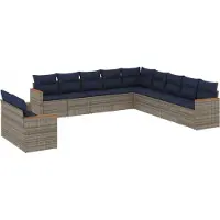 vidaXL 11-delige tuinbankset met kussens, grijs polyrotan