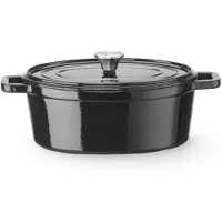 Hendi Braadpan - gietijzer geemailleerd - druppeldeksel houdt vocht vast - 36,5 x 29,0 x 11,5 cm - 4,4 liter - zwart - geschikt voor alle warmtebronnen en oven