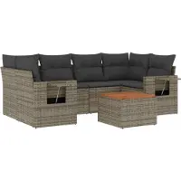 vidaXL 7-delige Loungeset met kussens poly rattan grijs