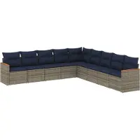 vidaXL 9-delige loungeset voor de tuin met kussens, grijs, kunststof vlechtwerk