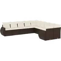 vidaXL 10-delige Loungeset met kussens poly rattan bruin
