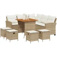 vidaXL 6-delige tuinmeubelset met kussens, L-vormig, beige, van polyrotan