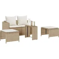 vidaXL 5-delige tuinmeubelset met sofa, kussens, stapelbaar, beige, polyrotan