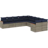 vidaXL 10-delige tuinbankset met kussens, grijs polyrotan