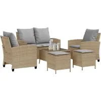 vidaXL 6-delige Loungeset met kussens poly rattan beige