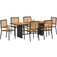 vidaXL Tuin Eettafel Set 7 st Zwart en Bruin poly rattan