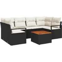 vidaXL Tuinbank Set 7 st Zwart poly rattan