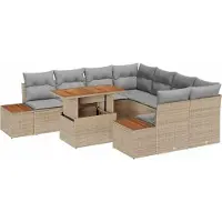 vidaXL Tuinbank Set 9 st Beige poly rattan