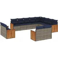 vidaXL 12-delige tuinbankset met kussens, grijs polyrotan