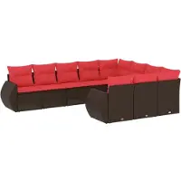 vidaXL 10-delige tuinbankset met kussens, bruin polyrotan
