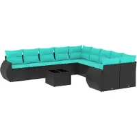 vidaXL 11-delige tuinbankset met kussens, zwart polyrotan