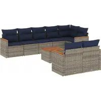 vidaXL 9-delige tuinbankset met kussens, grijs polyrotan