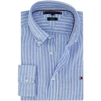 Tommy Hilfiger Regular Fit Linen Shirt Cloudy Blue/stripe Size: XXL | Casual Shirts Outlet | Heren | Blauw