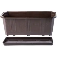 Kadax Plantenbak met onderzetter, rechthoekige bloempot van kunststof, voor binnen en buiten, voor balkon, terras en vensterbank (40 cm, bruin)