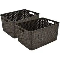 Discountershop Opbergmand 18L Kunststof Set van 2 – Mandjes Riet – Opbergbox 38x28x19 cm – Opbergmand Kinderkamer – Kast Organizer – Plastic Opbergmand Vierkant – Opbergdozen Set